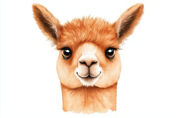 Obraz premium Cute and Friendly Cartoon Alpaca Portrait on White Background