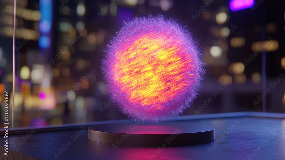 Aufkleber glowing abstract sphere with colorful fur texture in urban setting