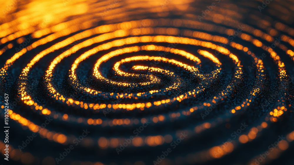 Poster mesmerizing spiral pattern with shimmering golden hues creates captivating visual