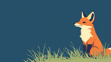 Obraz premium A Happy Fox Sits in the Grass at Dusk