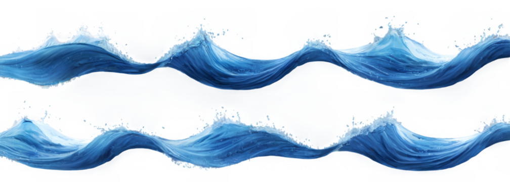 Vibrant Blue Water Splashes in Motion on Transparent transparent background with Energy and Dynamic Overlapping Waves