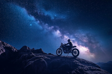 Obraz premium Bike in the night with Milky Way. generative AI
