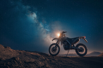 Obraz premium Bike in the night with Milky Way. generative AI