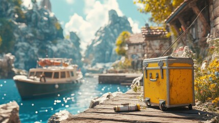Peaceful Mountain Lake Retreat with Vintage Luggage