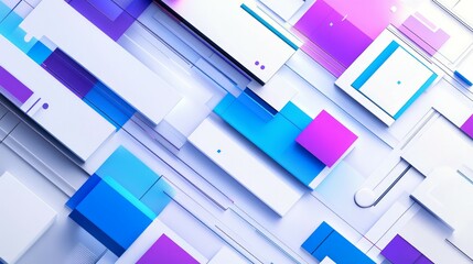 A tech-inspired style abstract background featuring lines and color blocks with blue and purple color on white background