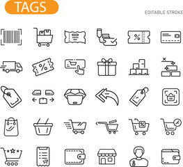 Ecommerce Shopping Cart Icons Tags, Payments, and Delivery