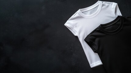 White and Black T-Shirts on Dark Background for Fashion or Apparel