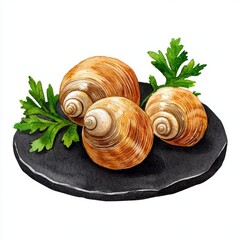 Fresh Shellfish on Dark Slate with Green Parsley Garnish
