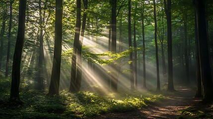 Obraz premium Sunbeams Through the Woods