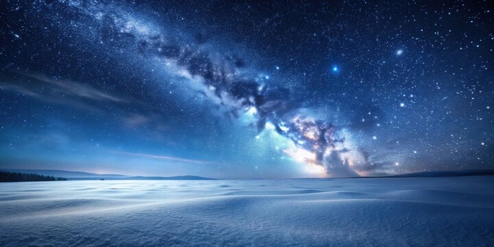Smooth snow field under starry night sky, Snow, field, smooth, surface, night, sky, stars, winter, landscape, cold, serene