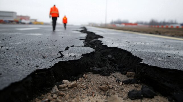 Close-up assessment of earthquake damage to airport infrastructure