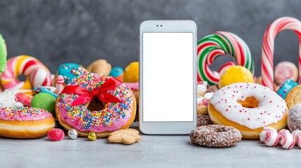 The idea of dopamine fasting includes abstaining from social media, gadgets, and specific foods. This is depicted by a red and white ribbon over junk food and electronics, with room for a caption.