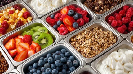 Self Serve Food Stations Concepts. Fresh fruit and toppings in food containers