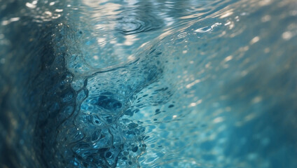 Fototapeta premium Transparent blue clear water surface texture with ripples