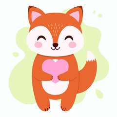 Cute fox and heart. Vector simple flat illustration
