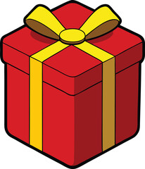 Red gift box with yellow ribbon, present, celebration, surprise