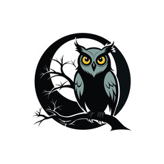 Obraz premium an owl perched on a tree in moonlight outline on.eps