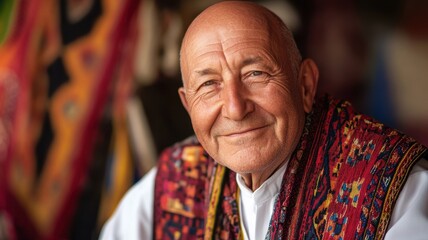 Obraz premium Kind Smiling Elderly Caucasian Man in Traditional Attire