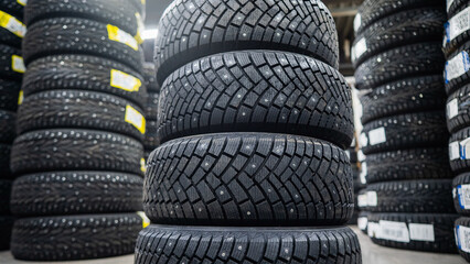 New car studded tires in the store.  © Михаил Решетников