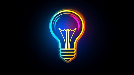 Colorful Neon Lightbulb Glowing Dark Background