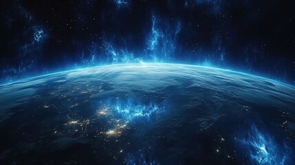 Obraz premium Earth from Space with a Blue Glowing Nebula