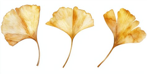 Fototapeta premium A grand canvas painting showcasing golden Ginkgo biloba leaves on a dark background. A classic piece for home decoration.