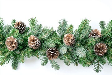 A tree featuring a pine garland and a fir plant, positioned on a white surface.