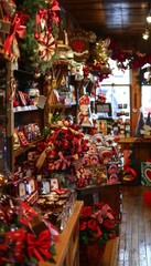 Fototapeta premium Charming gift shop showcasing valentine s day cards, flowers, and chocolates in pink and red hues