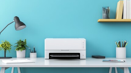 White Printer On Modern Home Office Desk