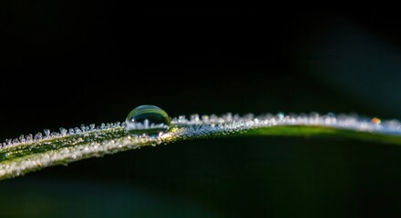 Naklejka premium Morning dew on fresh green blade of grass