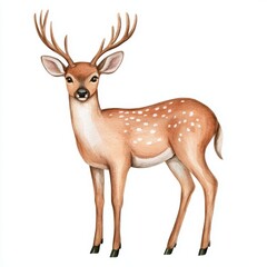 Adorable Fawn with Antlers in a Natural Art Style Illustration