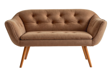 Small sofa with wooden legs isolated on transparent background