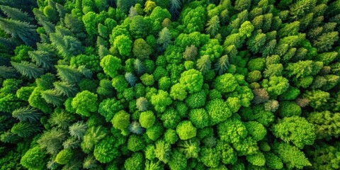 Top view of lush green trees in a forest setting