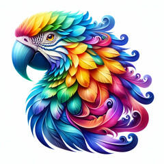 Rainbow Macaw Illustration - Colorful Feathers, Tropical Bird, Vivid Colors, Artistic, Winged