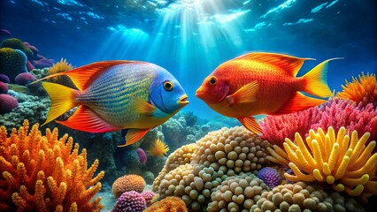 Colorful Underwater Scene with Tropical Fish