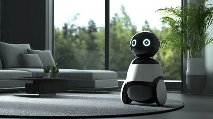 A friendly home robot with a sleek, future technologies, artificial intelligence, technological life
