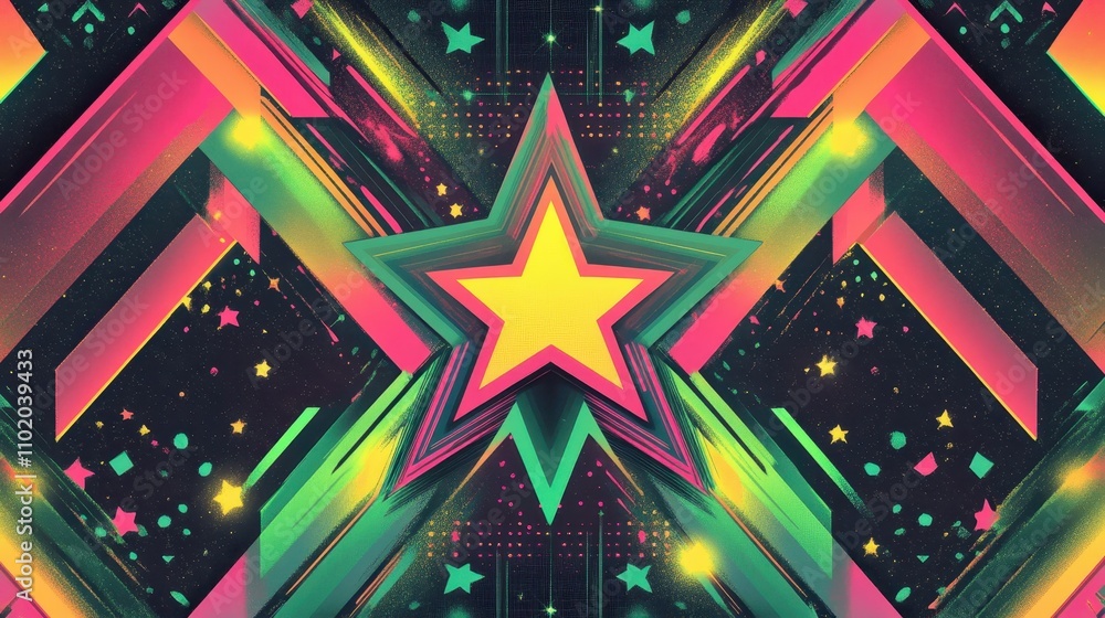 Wall mural dynamic glowing textures and pixel art patterns define this chic retro wallpaper