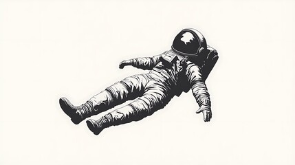 Astronaut Floating in Space A Black and White Illustration