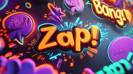 Fototapeta premium Dynamic comic bubbles and glowing light effects define this chic wallpaper
