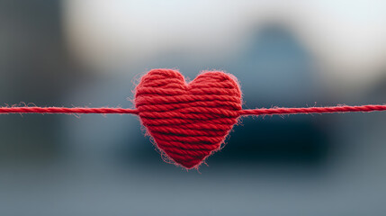 Red Thread in the Shape of a Heart – A Symbol of Love and Connection Crafted with Delicate Precision