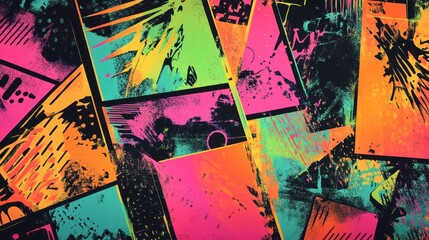 Sharp black outlines and glowing neon effects highlight this chic retro wallpaper
