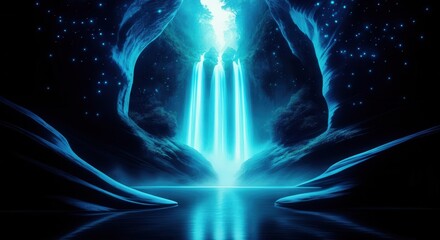 Fototapeta premium Enchanting blue waterfall in mystical night setting