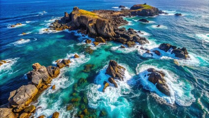 Close-up aerial view of sea and volcanic rocks, creating a stunning natural background, sea, volcanic rocks, close-up