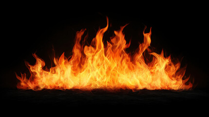 Flame of fire on black background, creating dramatic and intense visual effect. vibrant orange and yellow flames dance and flicker, evoking warmth and energy