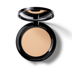 Top View of a Powder Compact with Mirror and Puff