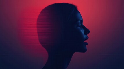 Obraz premium A profile silhouette of a person with a vibrant red and blue background, creating a dramatic and artistic visual effect.