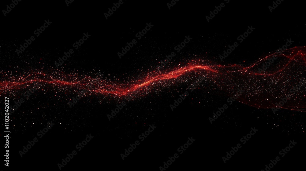 Poster a red abstract polygon space with lines and dots connecting them. the dark background gives it depth