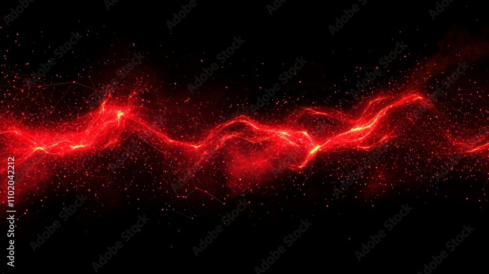 Poster a red polygonal abstract space with lines and dots. the dark background creates depth.