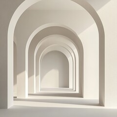 Fototapeta premium White repeating arches creating depth perception with shadows