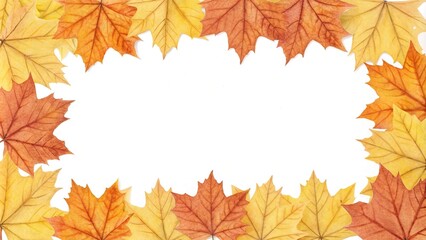 Obraz premium Watercolor yellow and orange maple leaf designs in a geometric pattern border, borders, orange, yellow